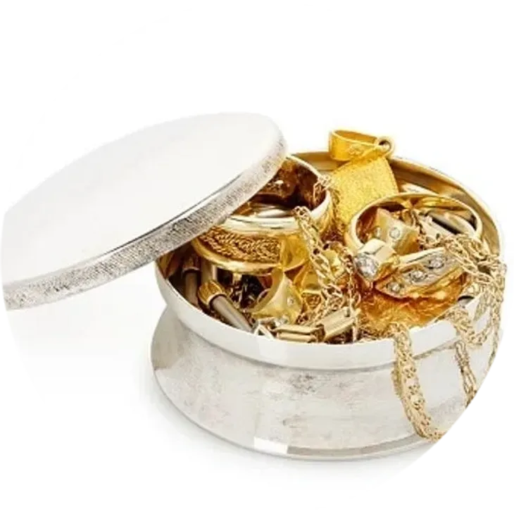 Open jewelry box with gold accessories