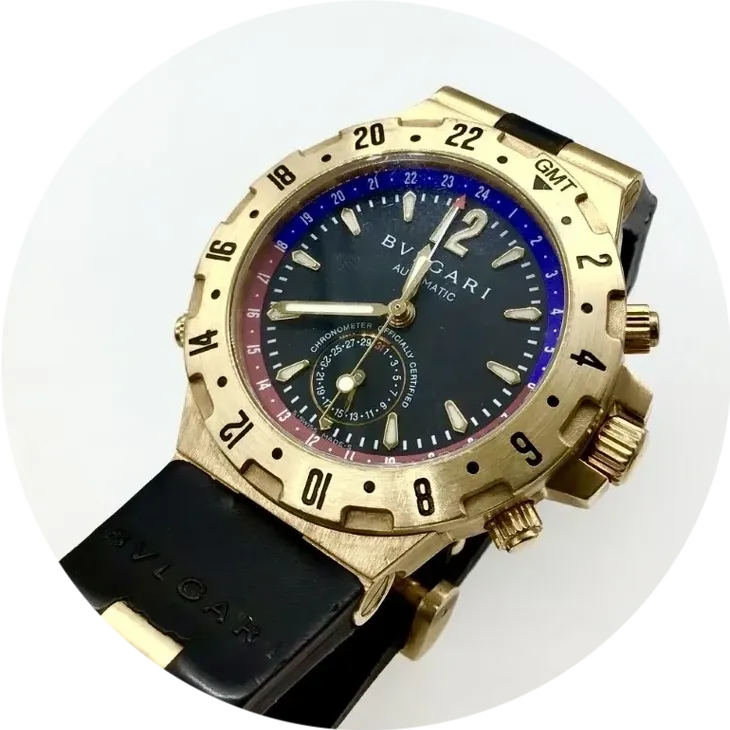 Luxury gold watch with black leather strap