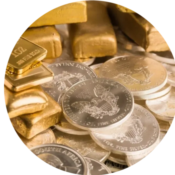 Stacked gold and silver currency