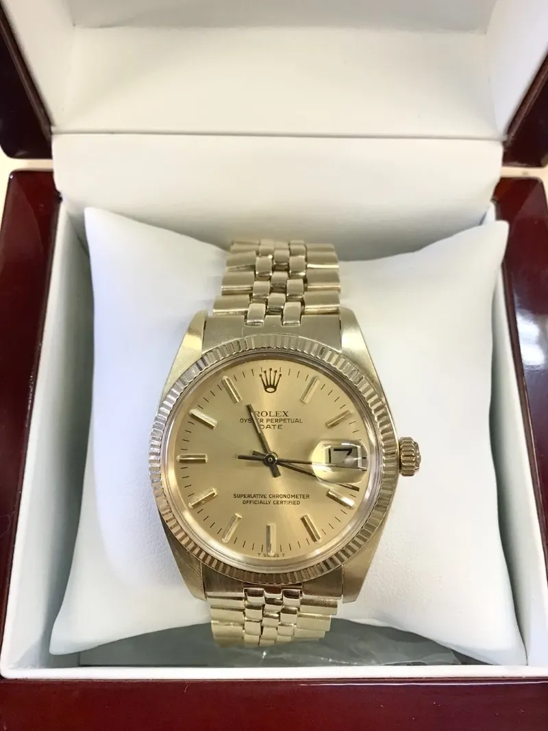Luxury gold watch in display box