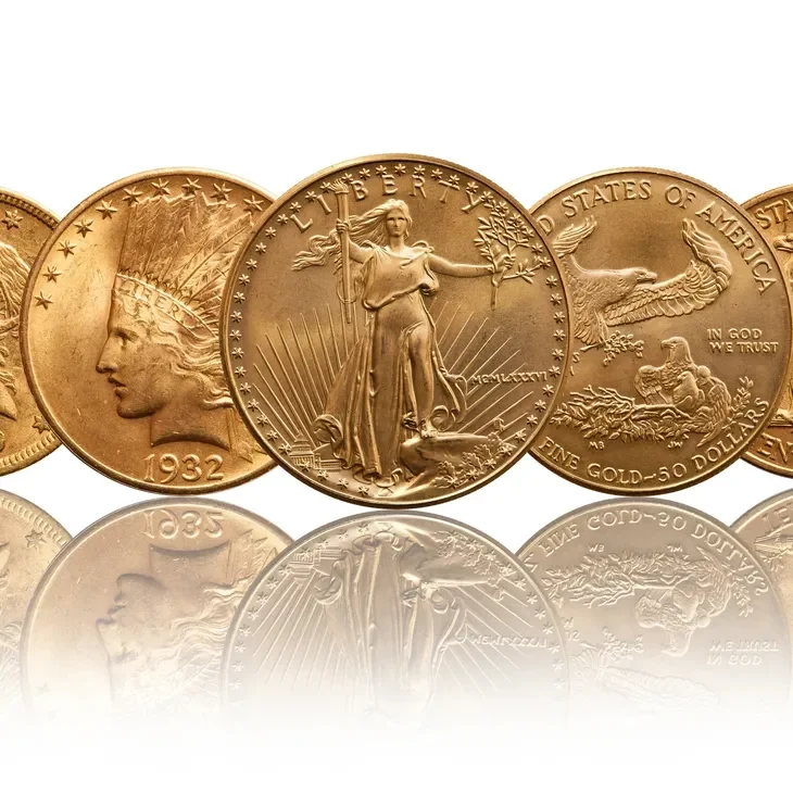 Gold coins with intricate designs